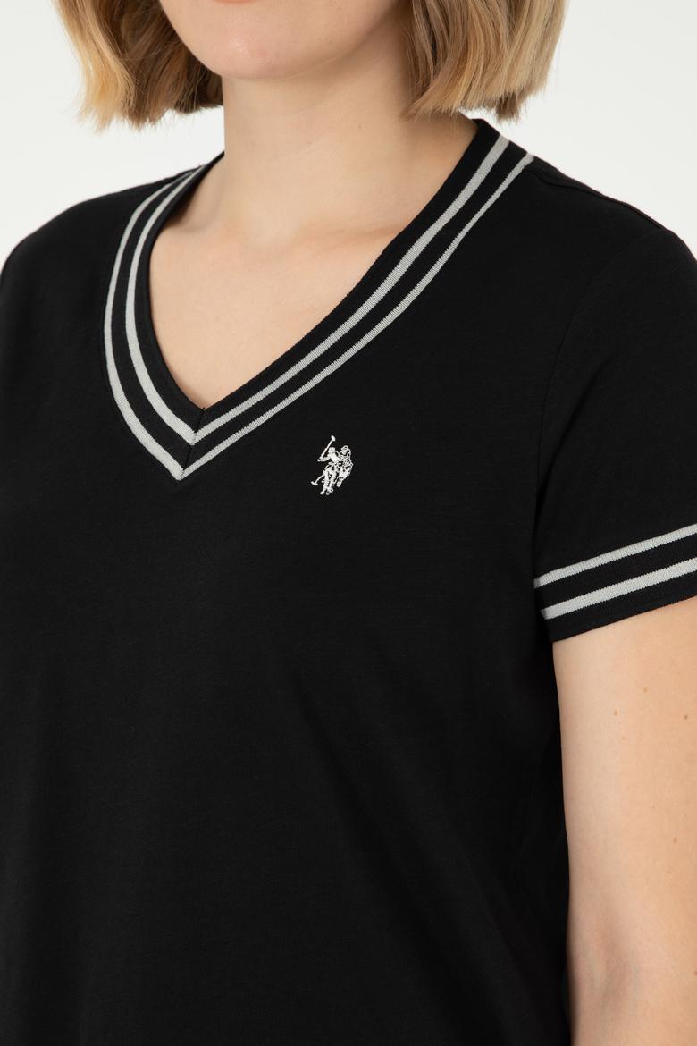 Kadın Siyah V Yaka Tişört - 50285848012