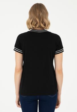 Kadın Siyah V Yaka Tişört - 50285848012