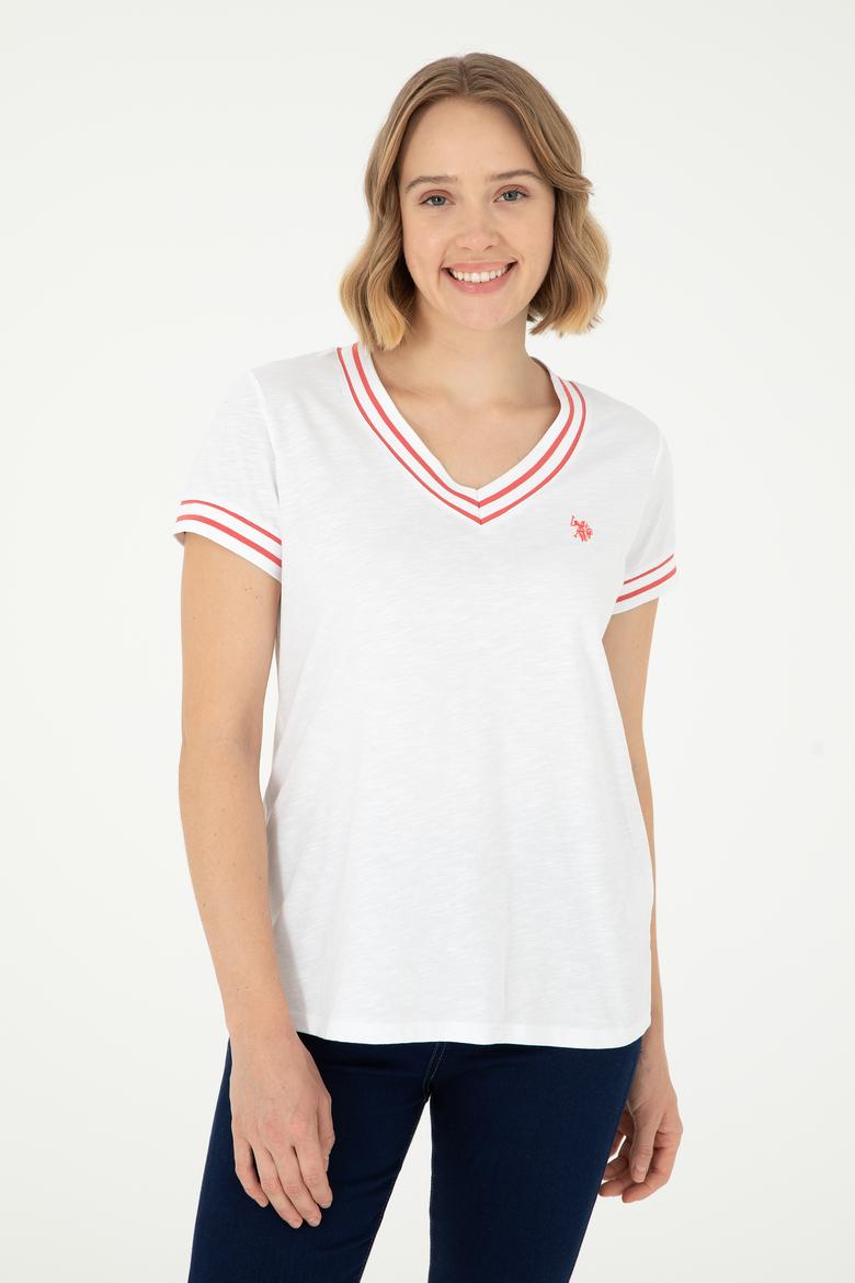 Kadın Beyaz V Yaka Tişört - 50285848022