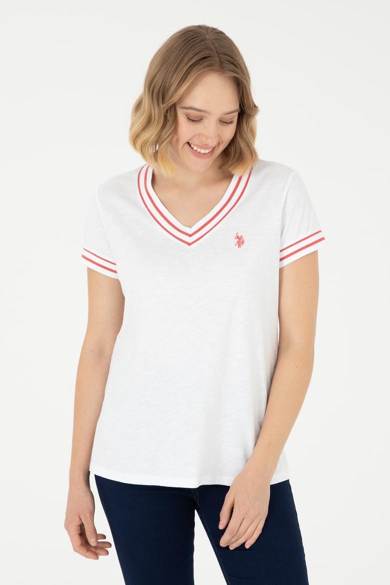 Kadın Beyaz V Yaka Tişört