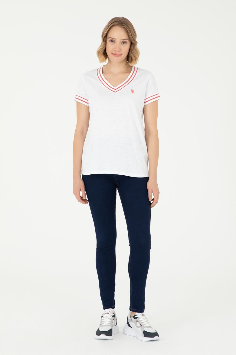 Kadın Beyaz V Yaka Tişört - 50285848022