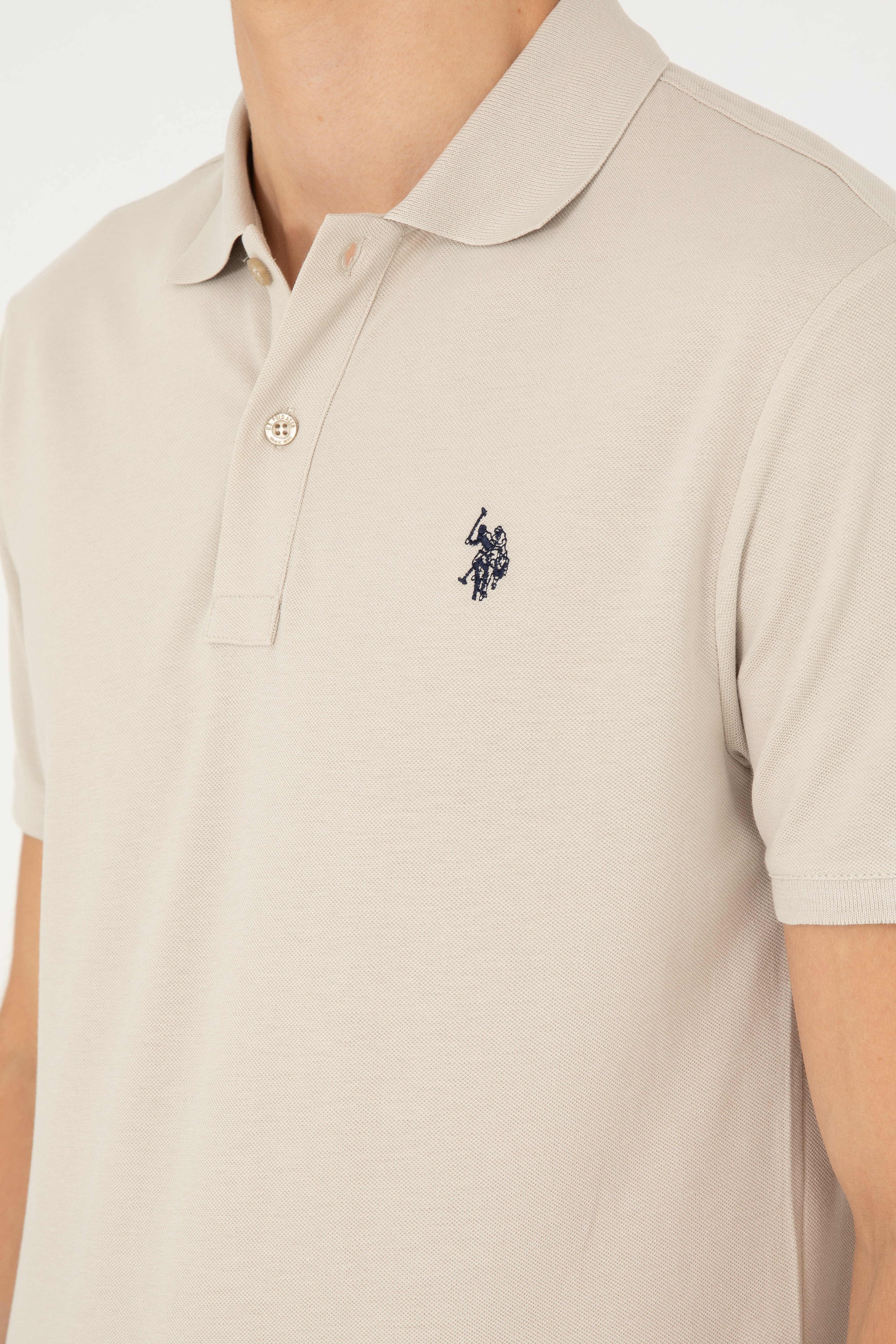 Erkek Slim Fit Polo Yaka Taş Basic Tişört - Image 7