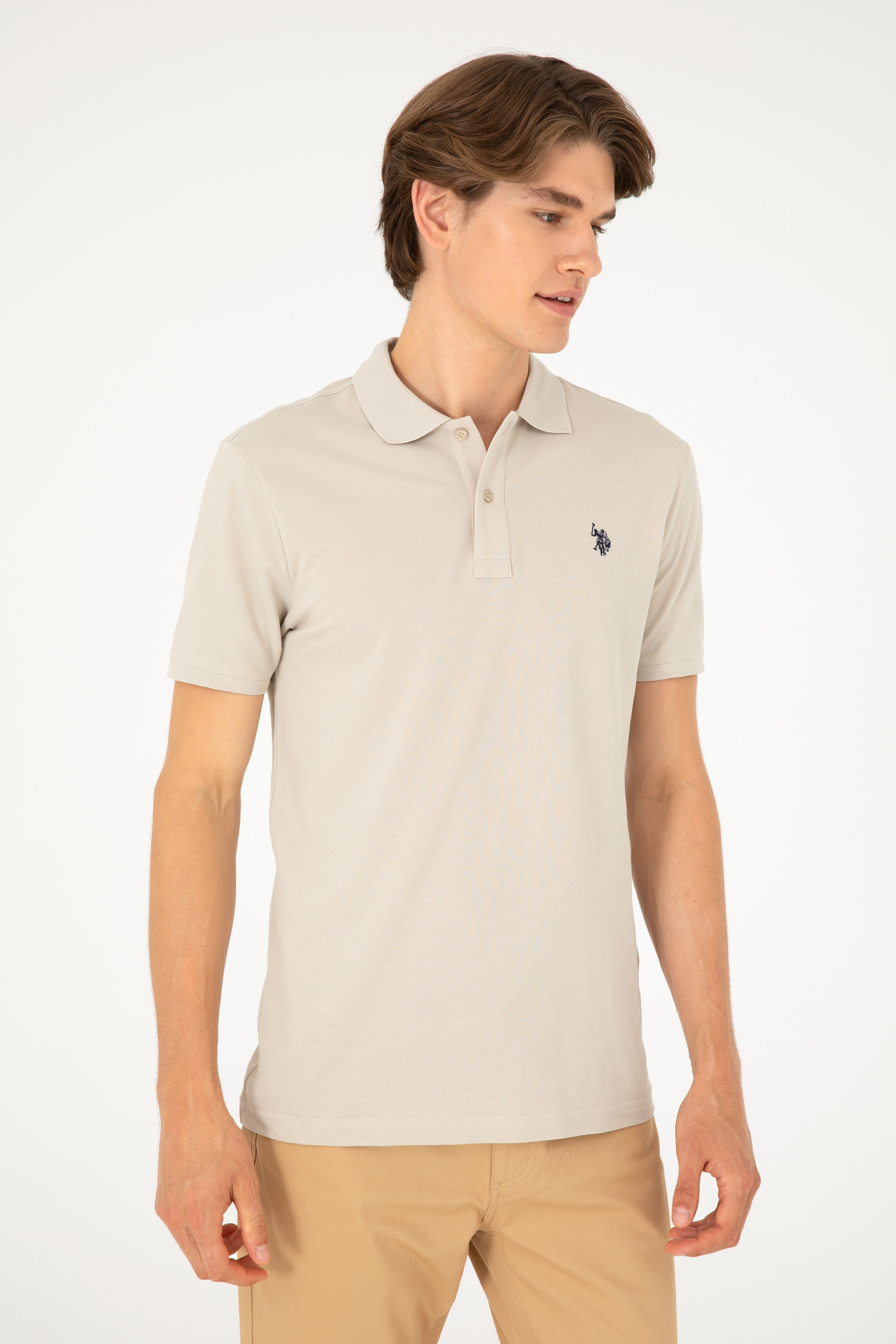 Erkek Slim Fit Polo Yaka Taş Basic Tişört - Image 1