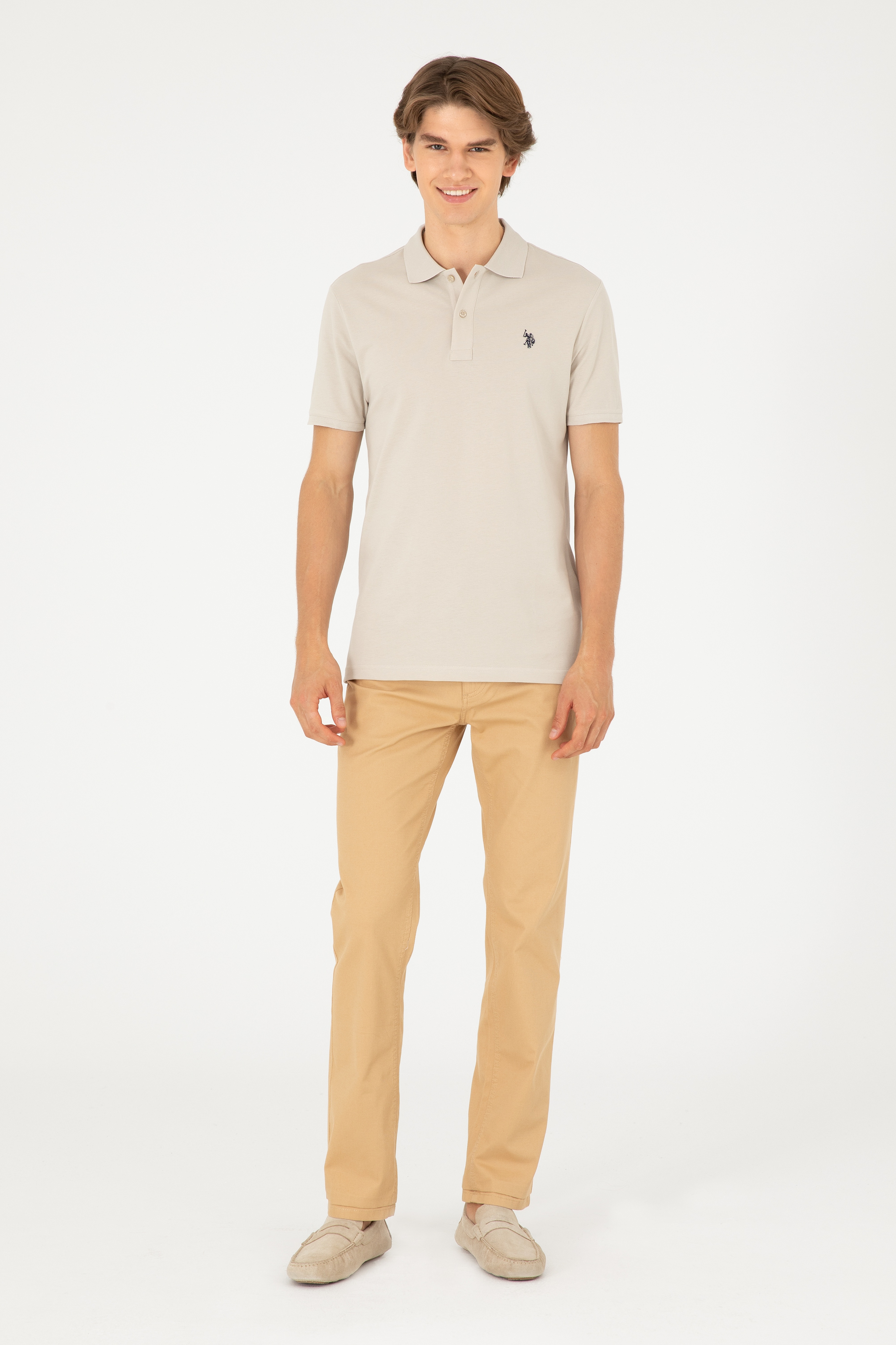 Erkek Slim Fit Polo Yaka Taş Basic Tişört - Image 4