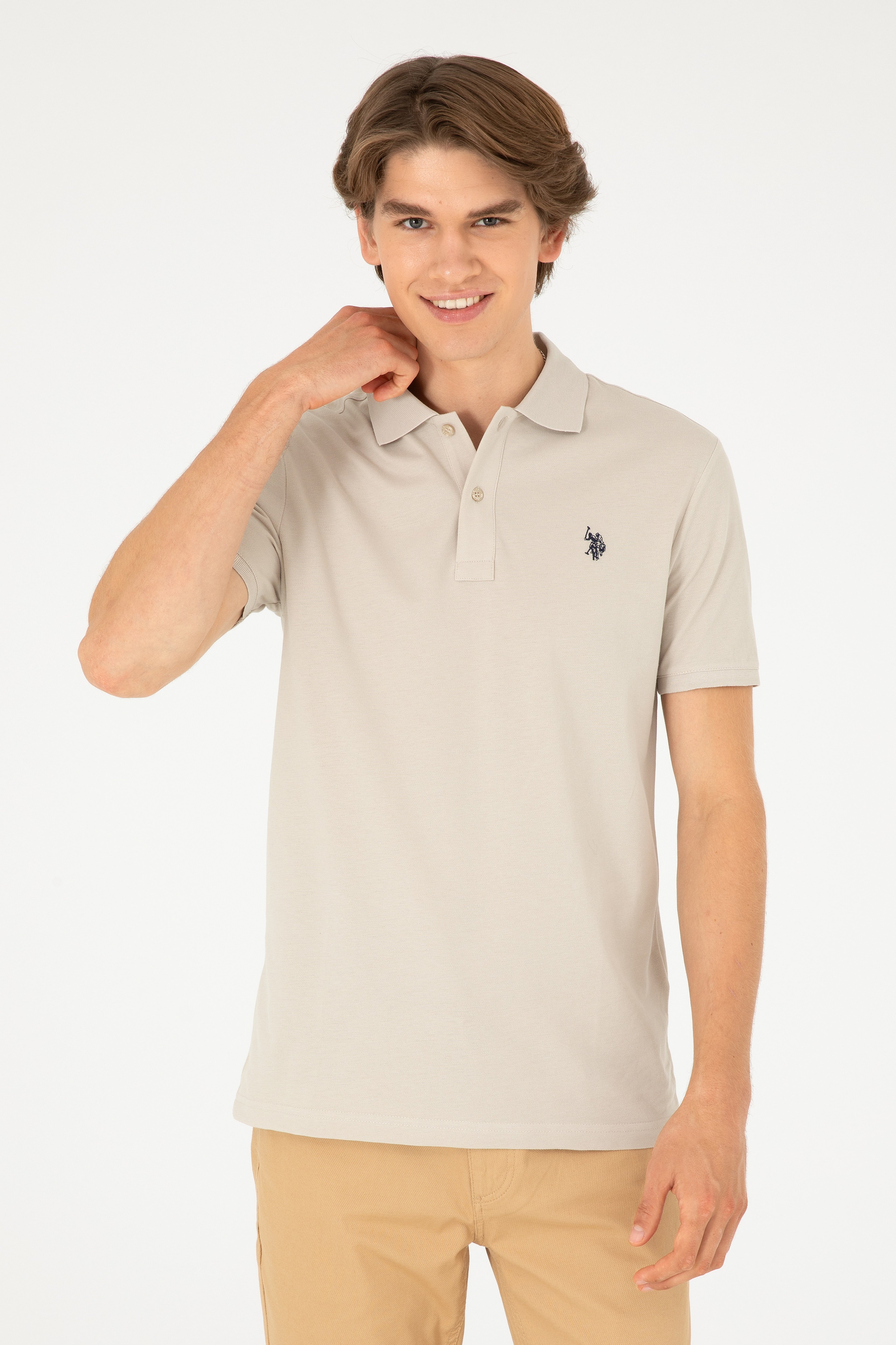 Erkek Slim Fit Polo Yaka Taş Basic Tişört