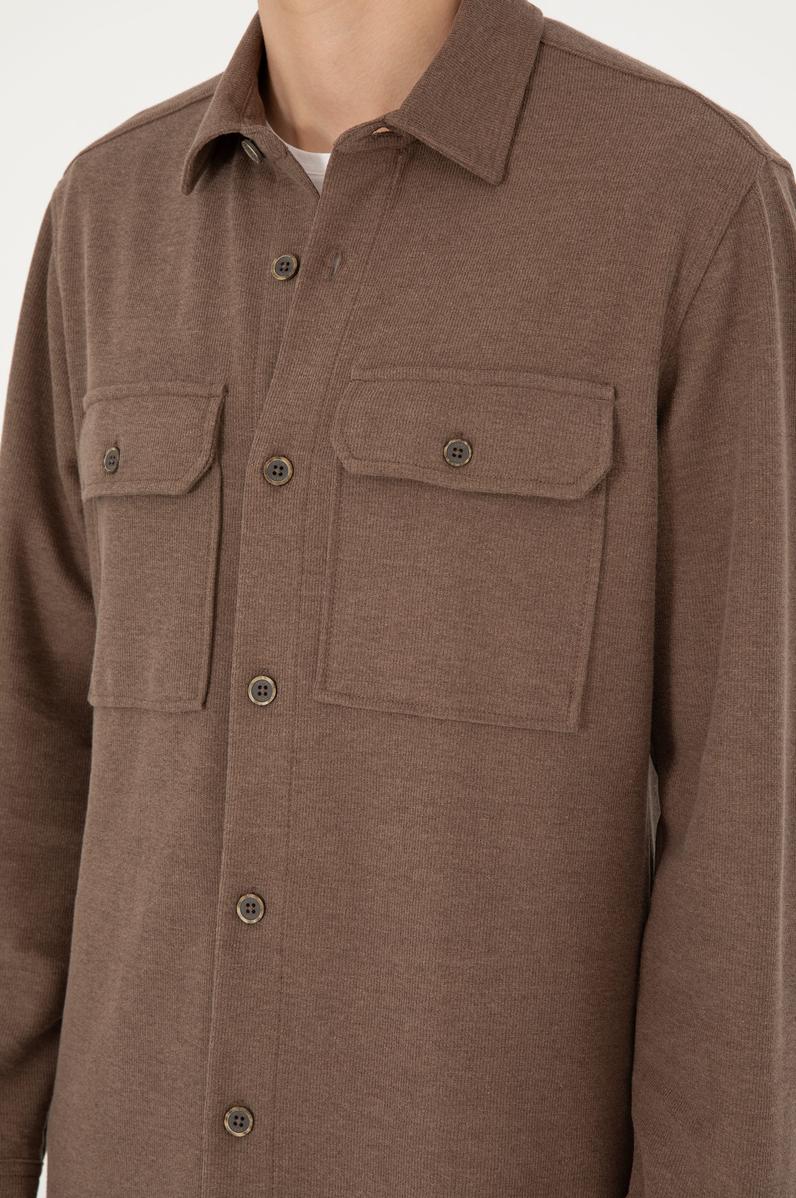 Erkek Kahverengi Uzun Kol Comfort Örme Gömlek