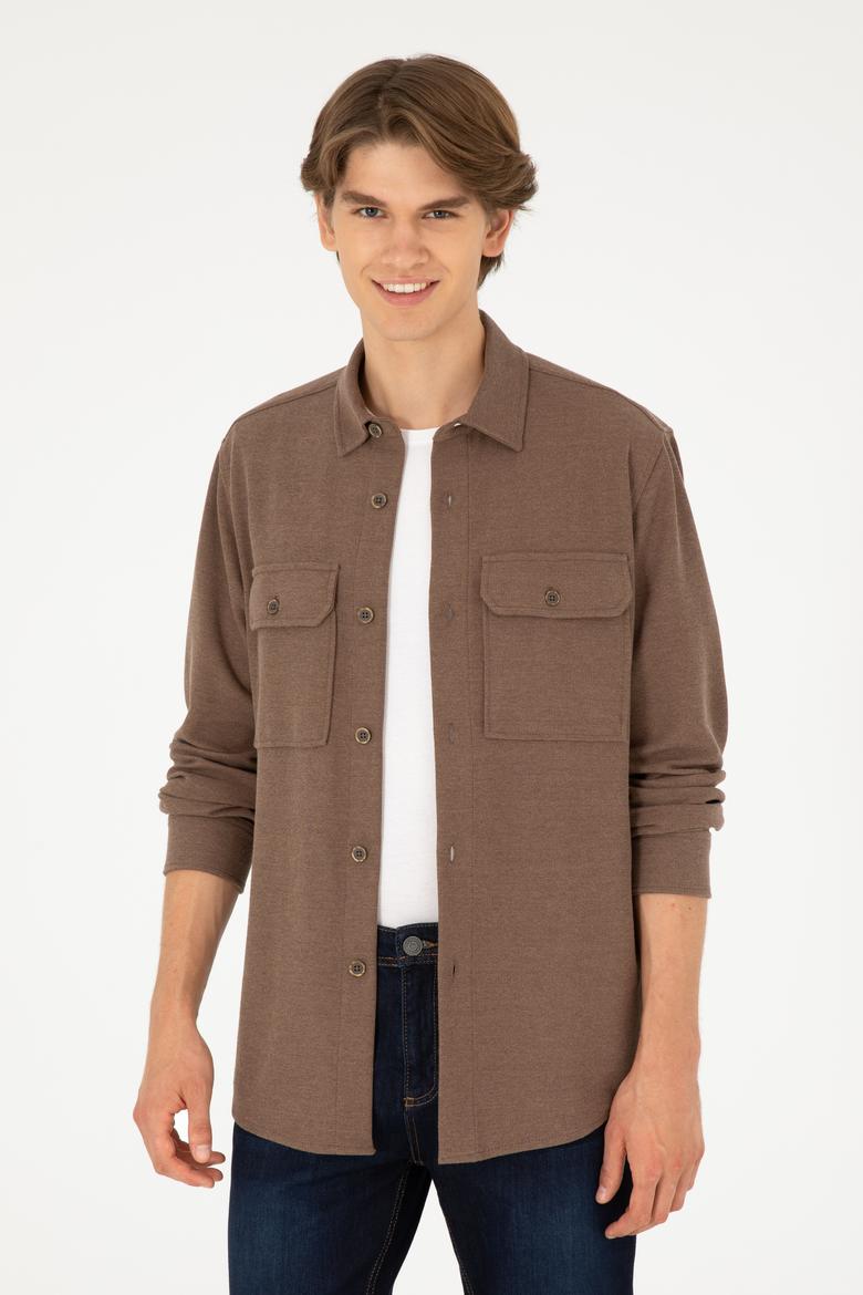 Erkek Kahverengi Uzun Kol Comfort Örme Gömlek - 50299662006