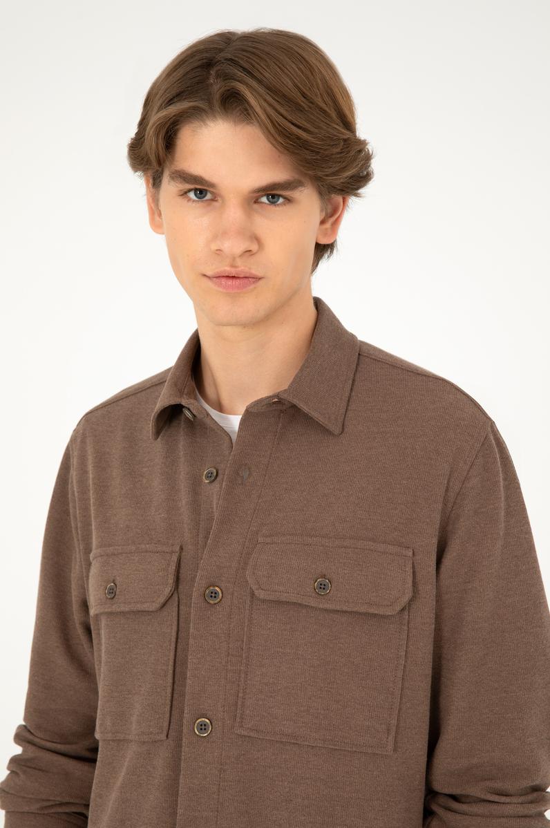 Erkek Kahverengi Uzun Kol Comfort Örme Gömlek