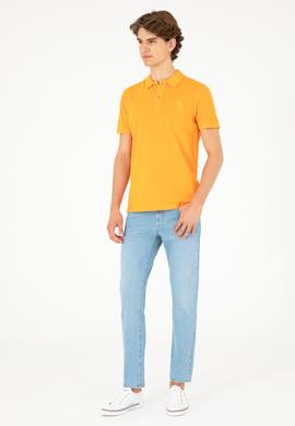 Erkek Slim Fit Polo Yaka Turuncu Basic Tişört - 50279591117