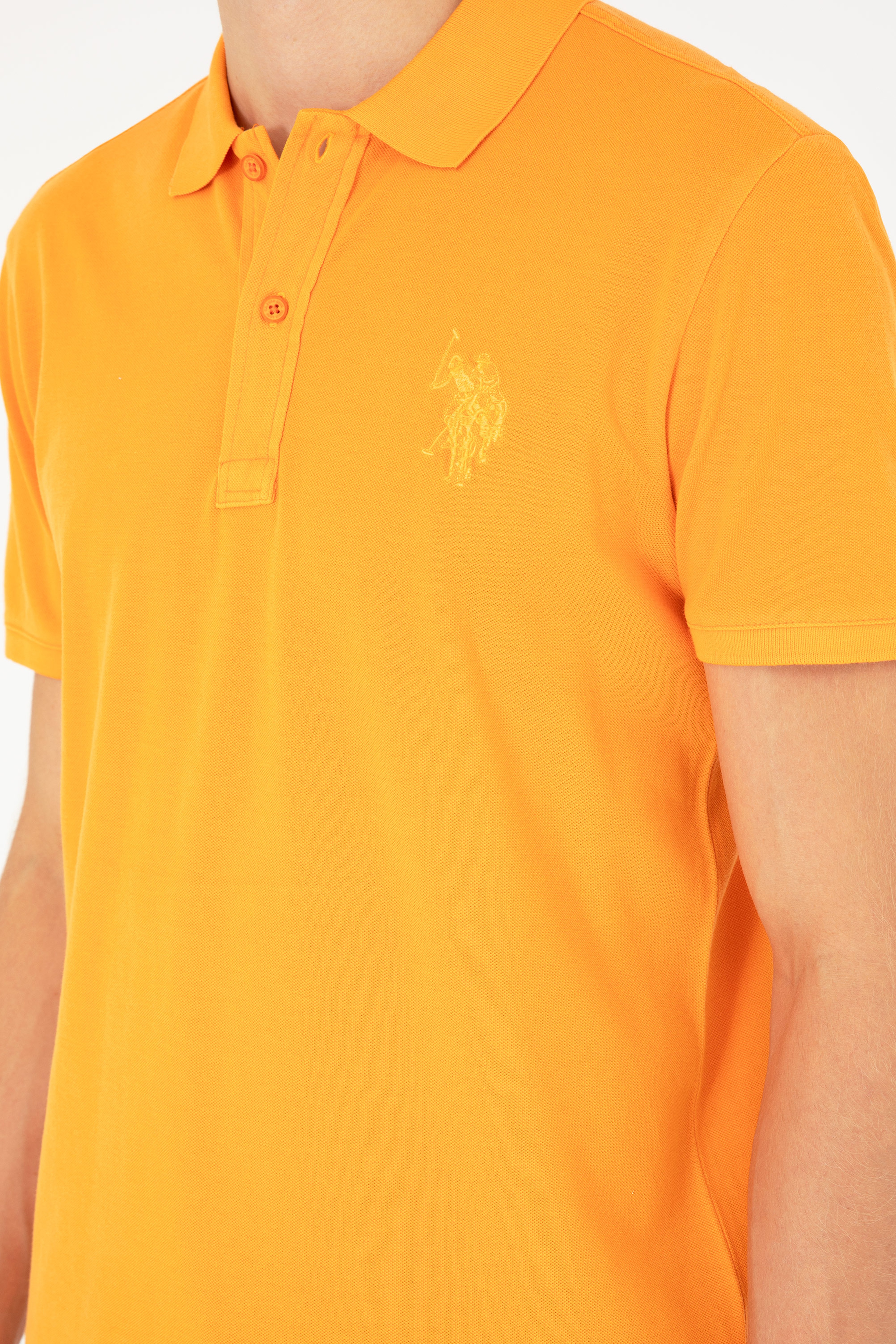 Erkek Slim Fit Polo Yaka Turuncu Basic Tişört - Image 7