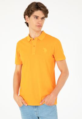 Erkek Slim Fit Polo Yaka Turuncu Basic Tişört - 50279591117