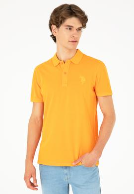 Erkek Slim Fit Polo Yaka Turuncu Basic Tişört - 50279591117