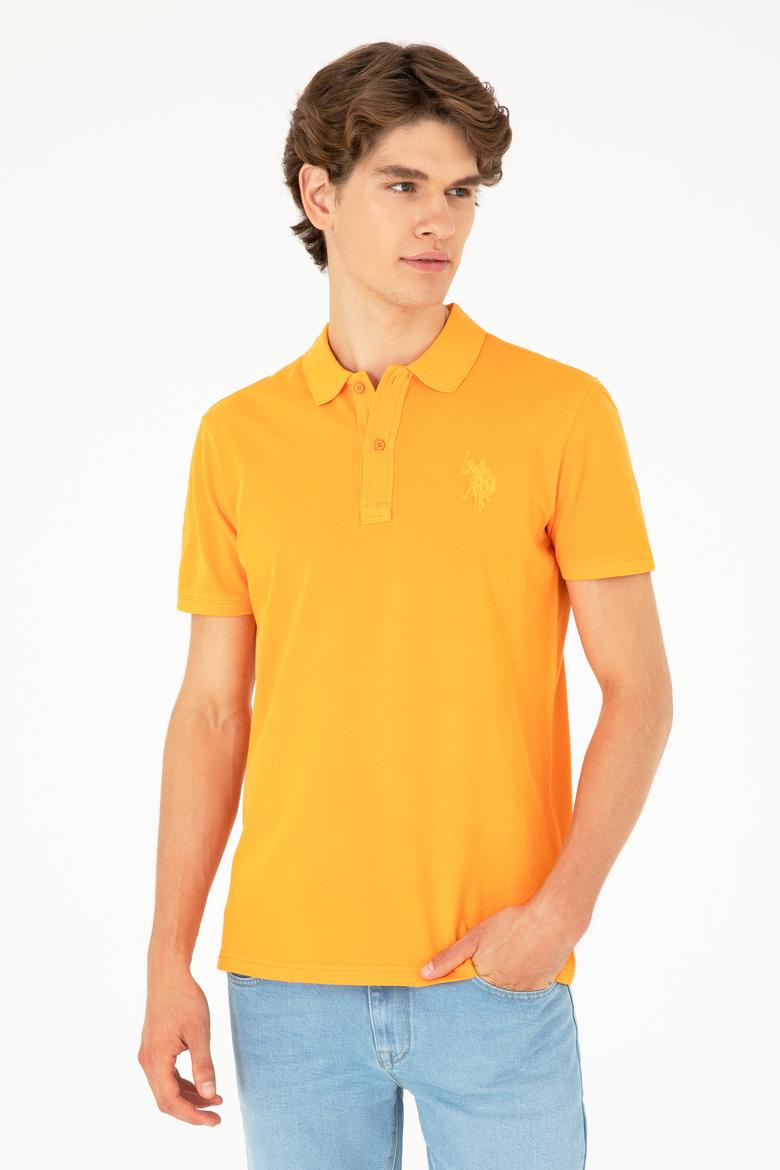 Erkek Slim Fit Polo Yaka Turuncu Basic Tişört
