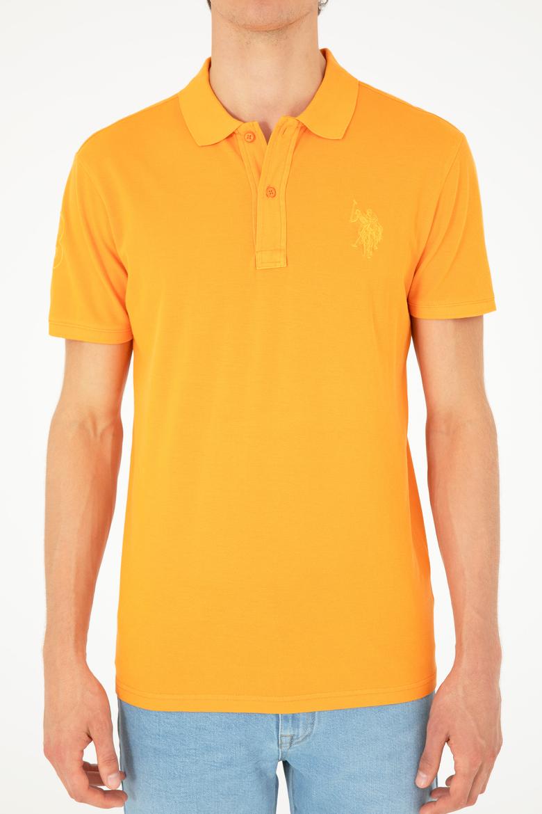 Erkek Slim Fit Polo Yaka Turuncu Basic Tişört - 50279591117