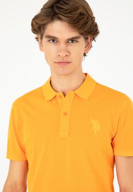 Erkek Slim Fit Polo Yaka Turuncu Basic Tişört - 50279591117