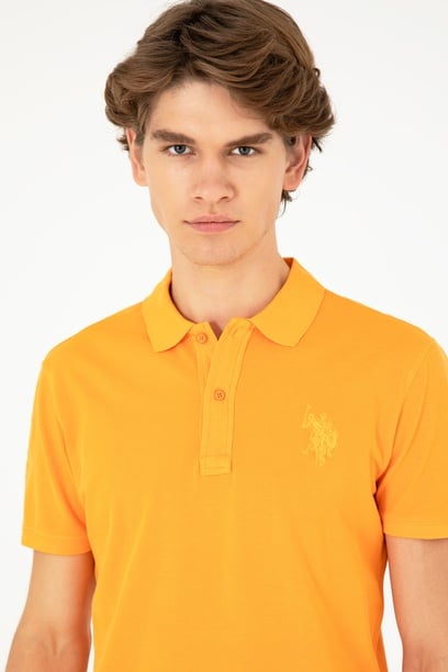 Erkek Slim Fit Polo Yaka Turuncu Basic Tişört