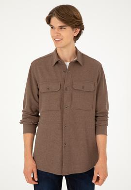 Erkek Kahverengi Uzun Kol Comfort Örme Gömlek - 50299662006