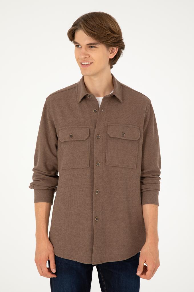 Erkek Kahverengi Uzun Kol Comfort Örme Gömlek