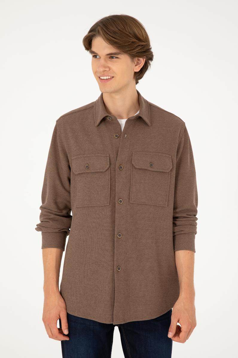 Erkek Kahverengi Uzun Kol Comfort Örme Gömlek