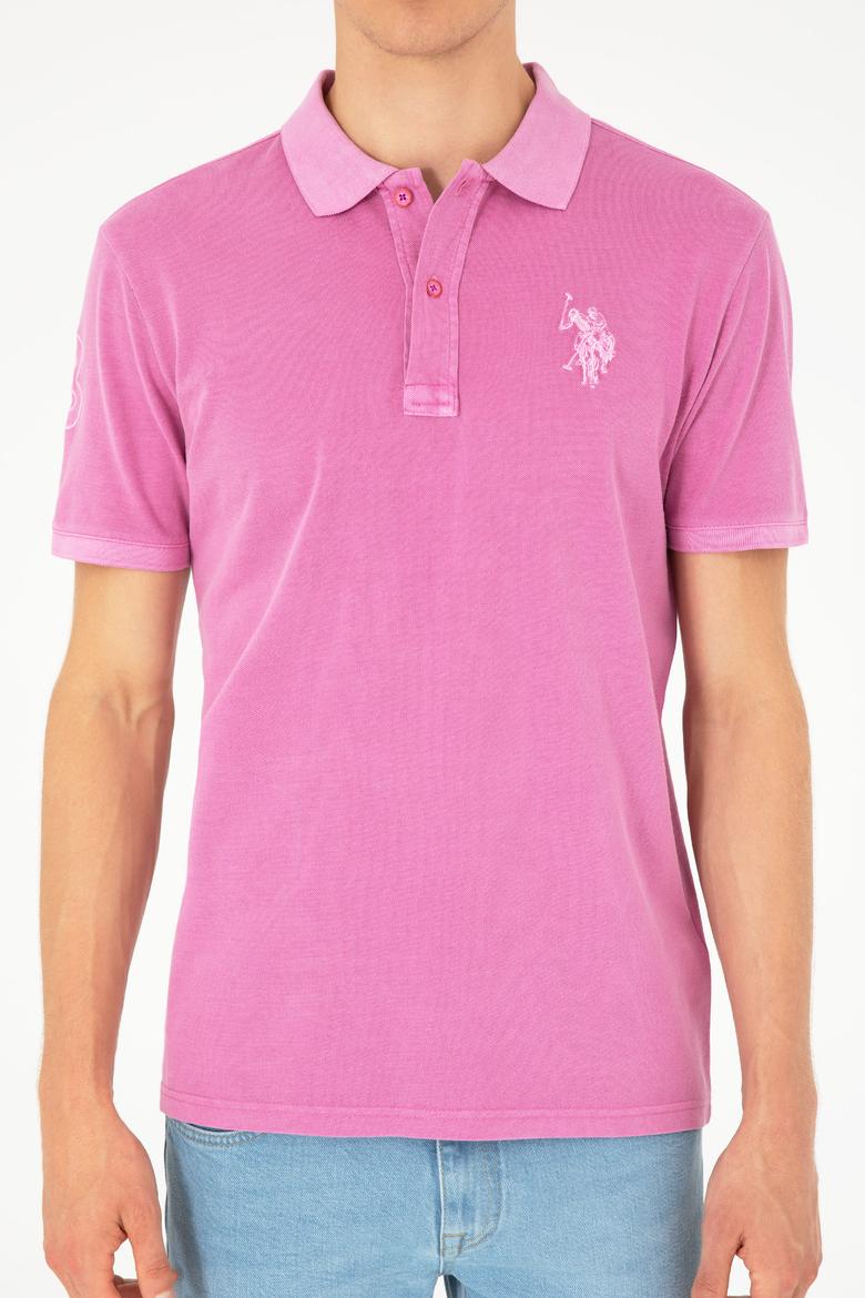 Erkek Slim Fit Polo Yaka Menekşe Basic Tişört - 50279591156