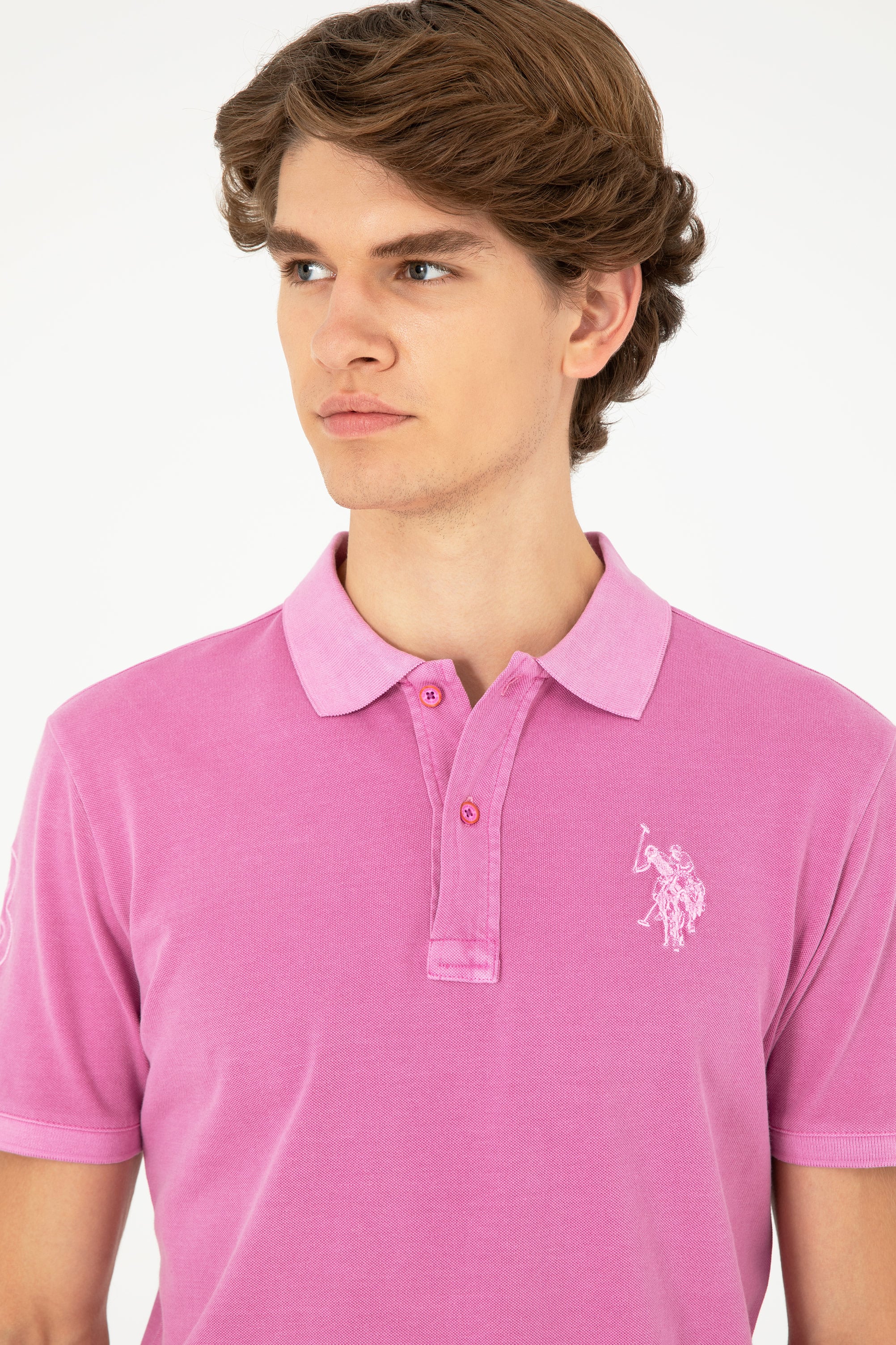 Erkek Slim Fit Polo Yaka Menekşe Basic Tişört - Image 2
