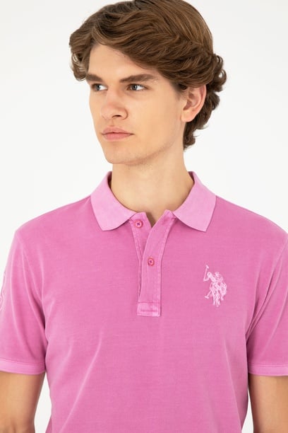 Erkek Slim Fit Polo Yaka Menekşe Basic Tişört