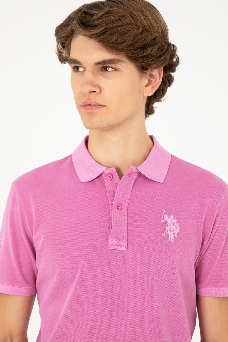 Erkek Slim Fit Polo Yaka Menekşe Basic Tişört - 50279591156