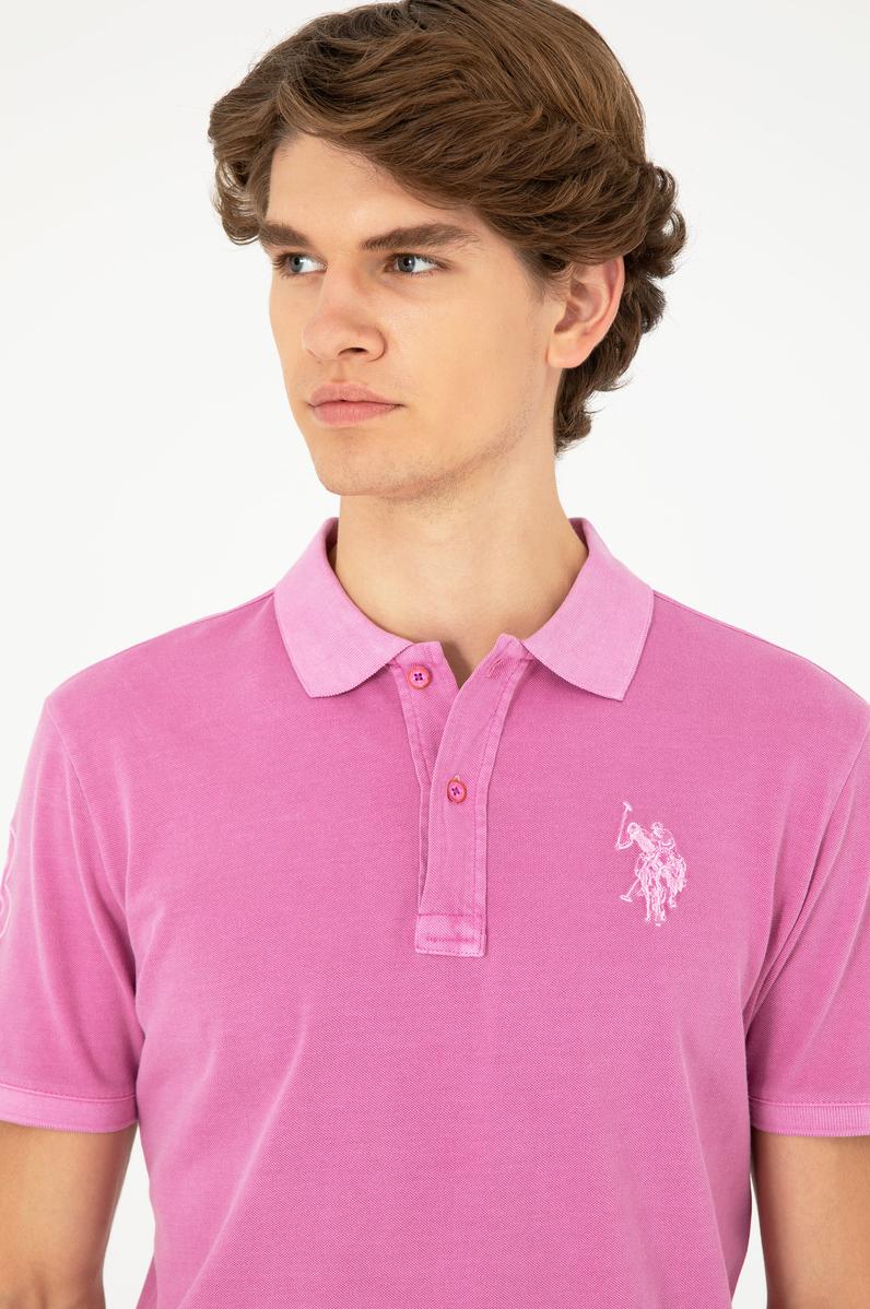 Erkek Slim Fit Polo Yaka Menekşe Basic Tişört