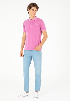 Erkek Slim Fit Polo Yaka Menekşe Basic Tişört - 50279591156
