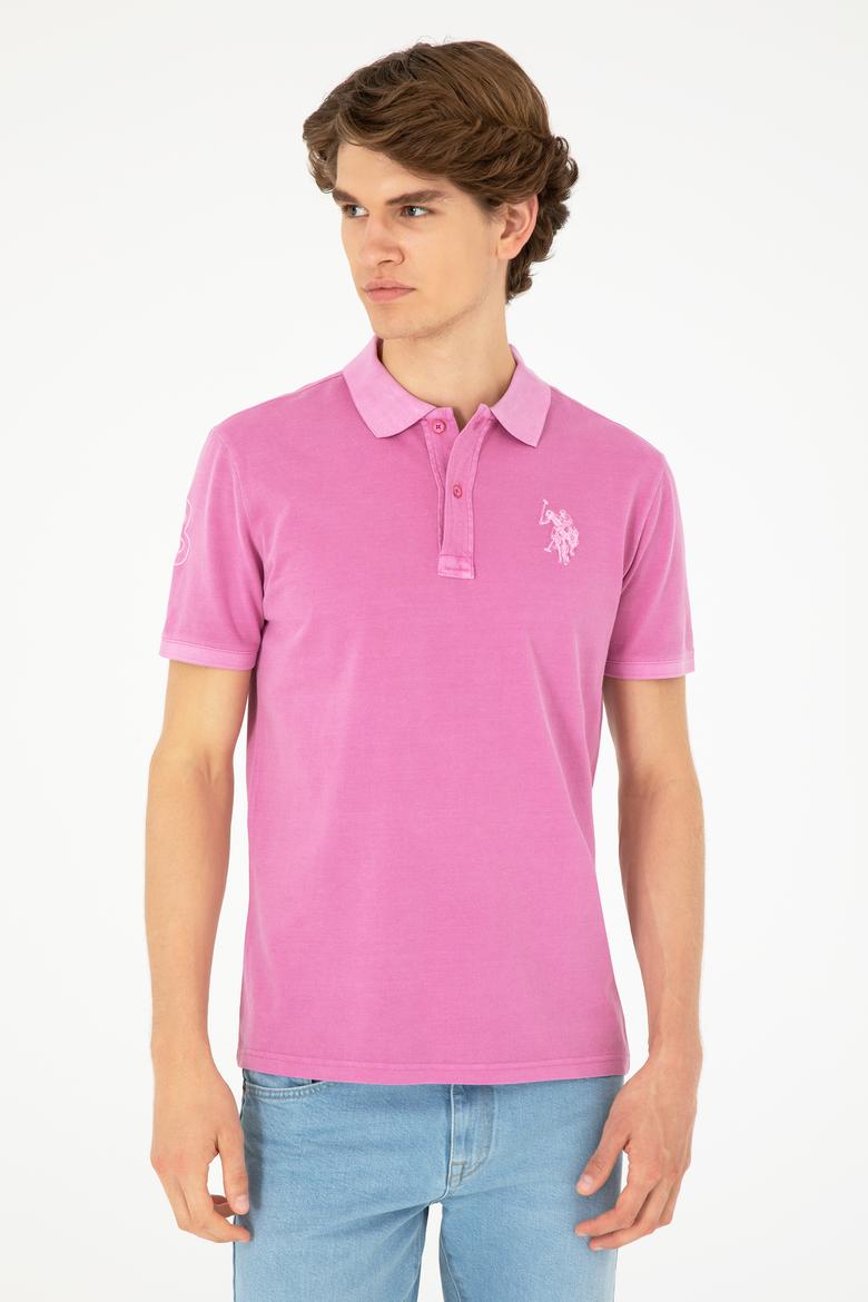Erkek Slim Fit Polo Yaka Menekşe Basic Tişört - 50279591156