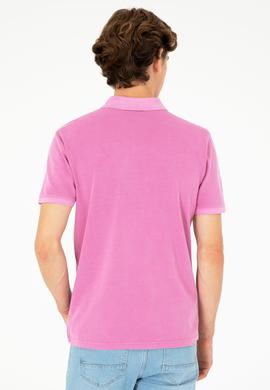 Erkek Slim Fit Polo Yaka Menekşe Basic Tişört - 50279591156