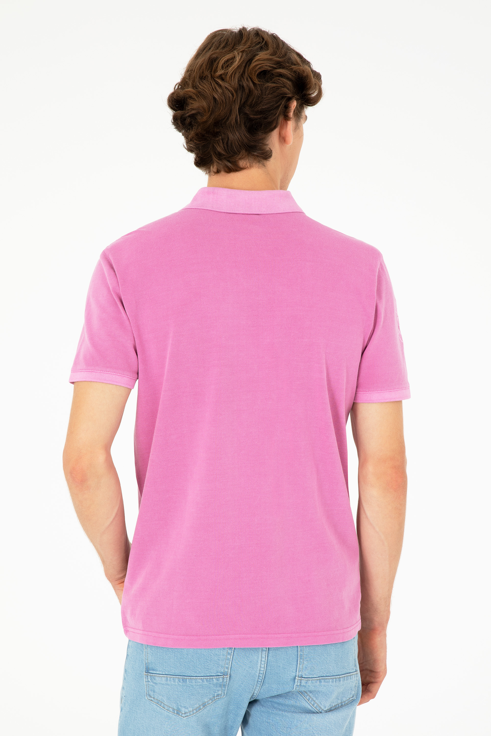 Erkek Slim Fit Polo Yaka Menekşe Basic Tişört - Image 5