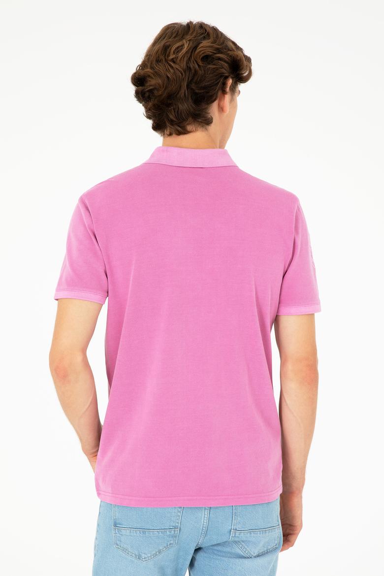 Erkek Slim Fit Polo Yaka Menekşe Basic Tişört - 50279591156