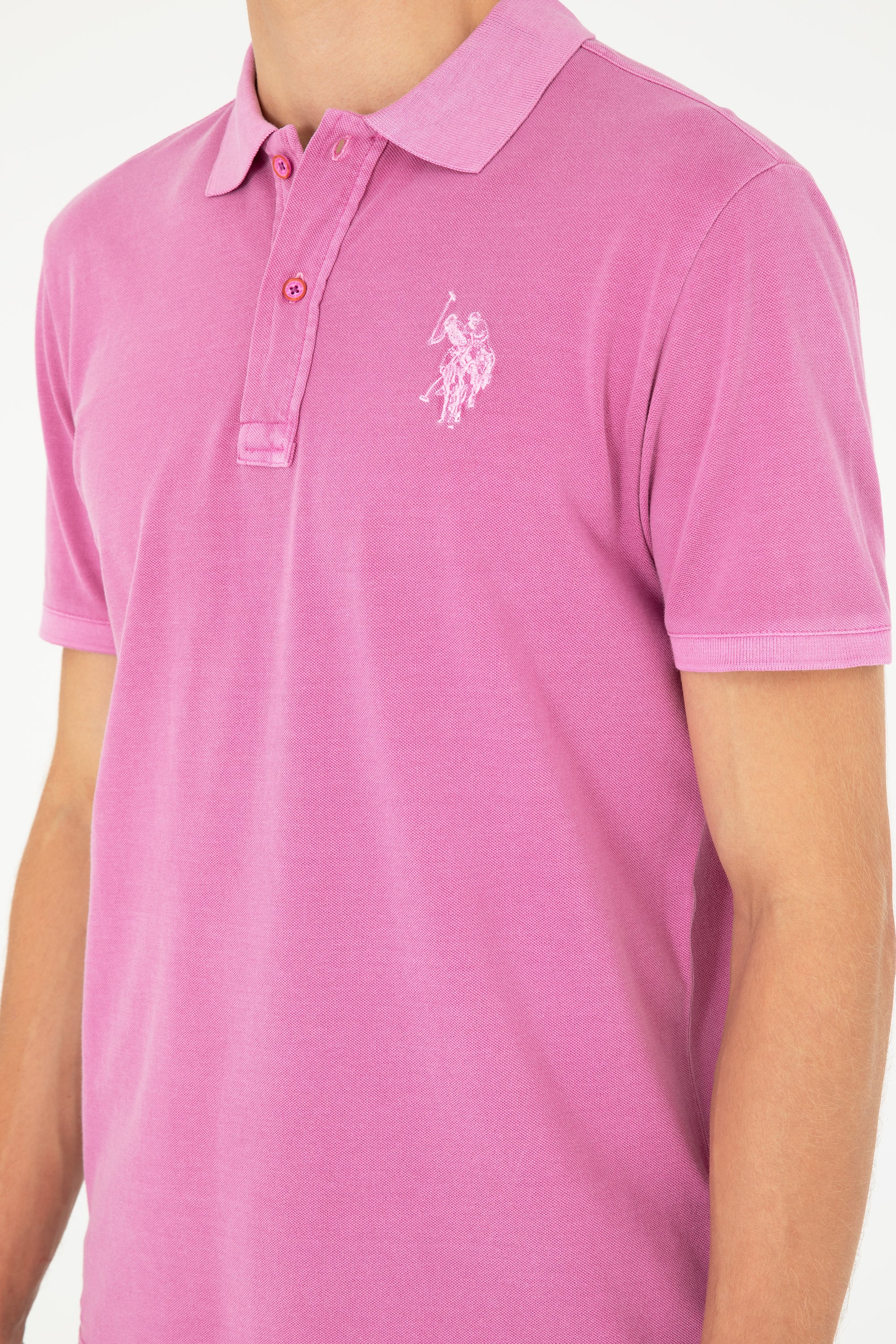 Erkek Slim Fit Polo Yaka Menekşe Basic Tişört - Image 7