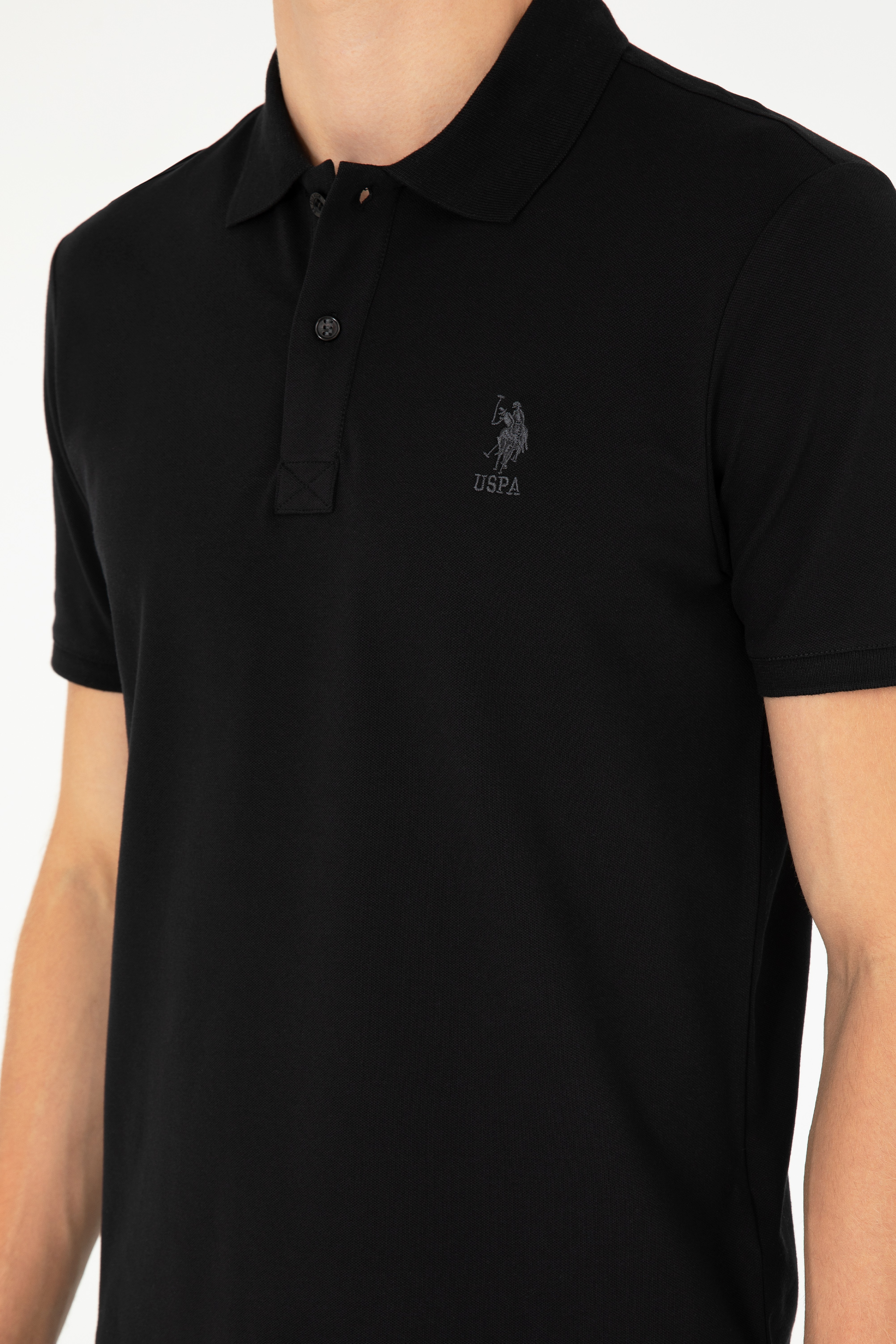Erkek Slim Fit Polo Yaka Siyah Basic Tişört - Image 7