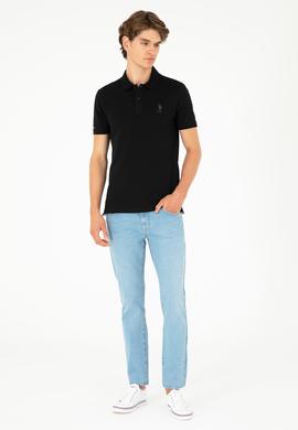 Erkek Slim Fit Polo Yaka Siyah Basic Tişört - 50279581024