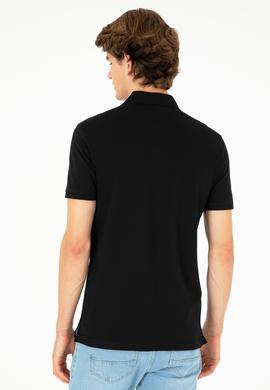 Erkek Slim Fit Polo Yaka Siyah Basic Tişört - 50279581024