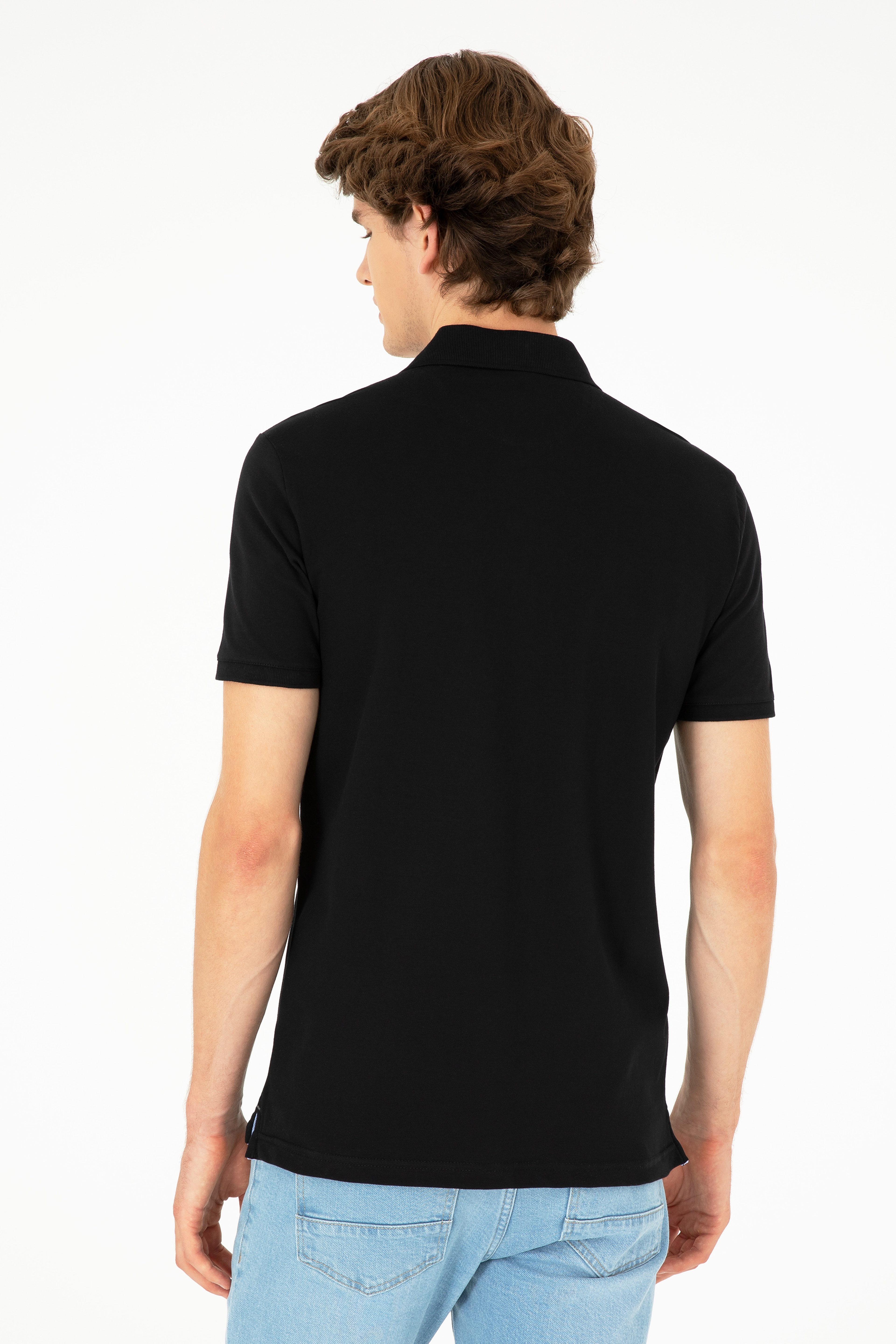 Erkek Slim Fit Polo Yaka Siyah Basic Tişört