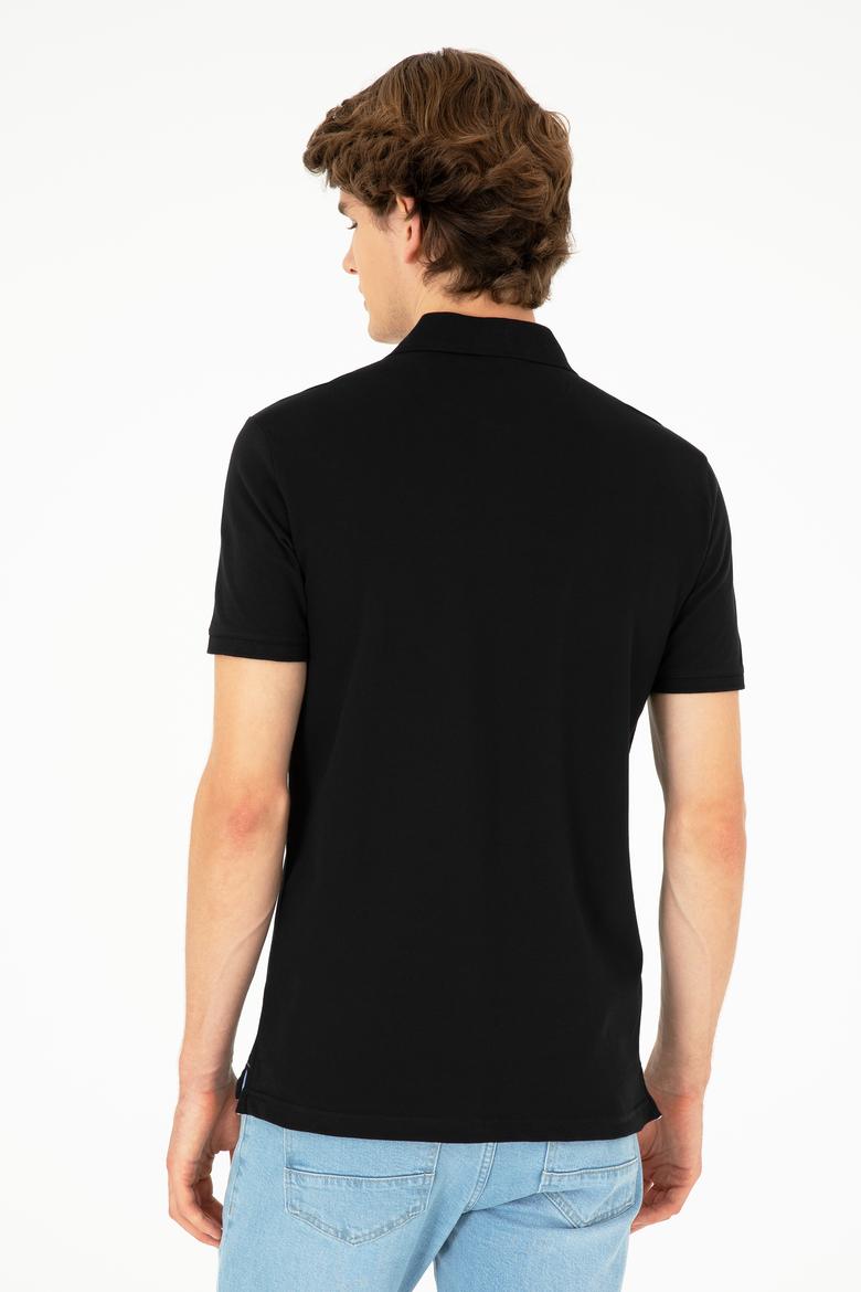 Erkek Slim Fit Polo Yaka Siyah Basic Tişört - 50279581024