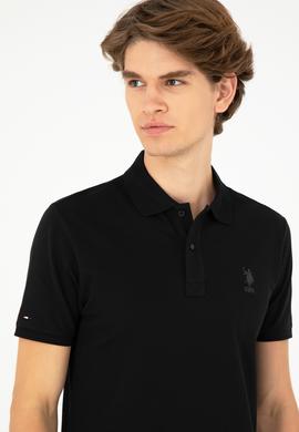 Erkek Slim Fit Polo Yaka Siyah Basic Tişört - 50279581024
