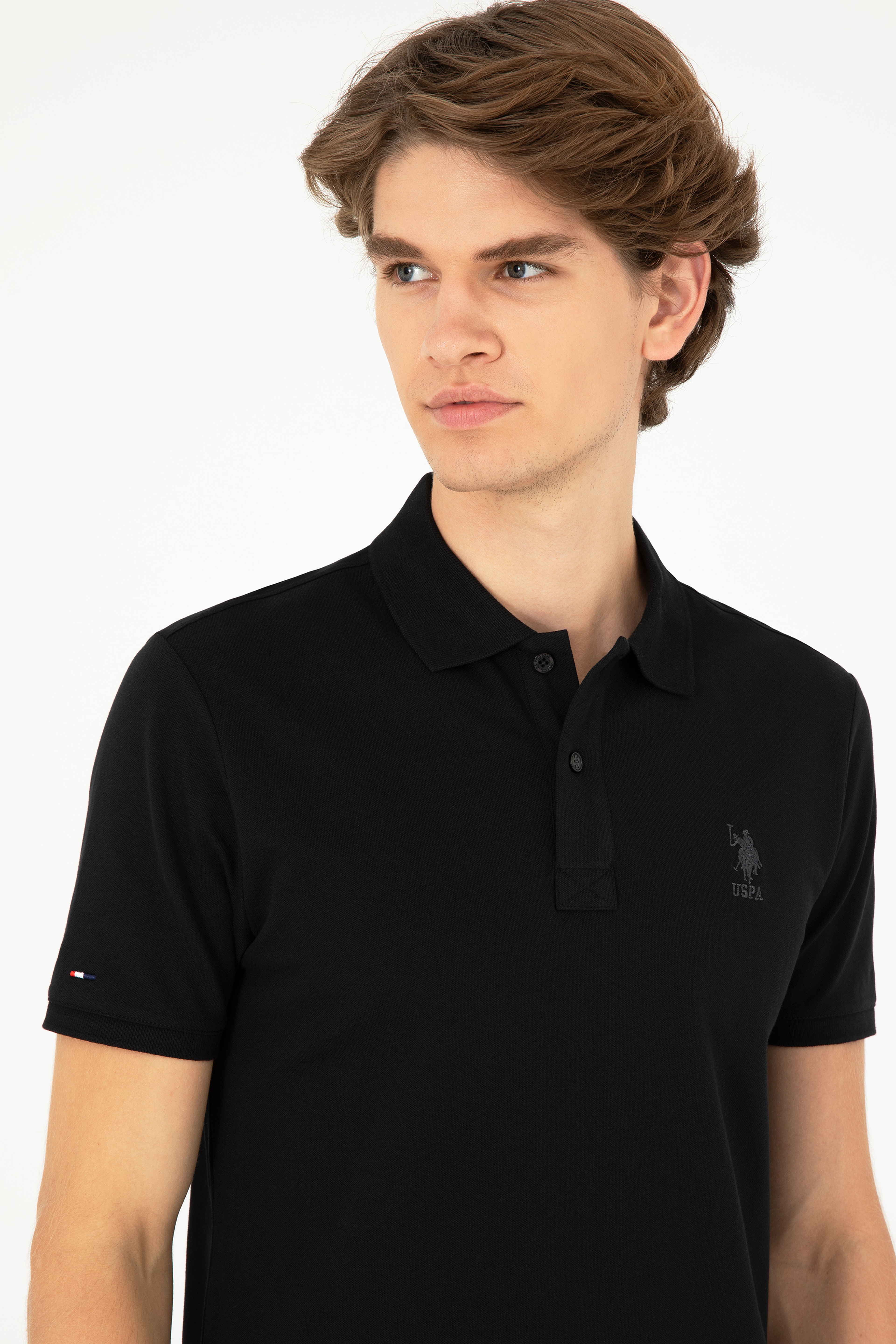 Erkek Slim Fit Polo Yaka Siyah Basic Tişört