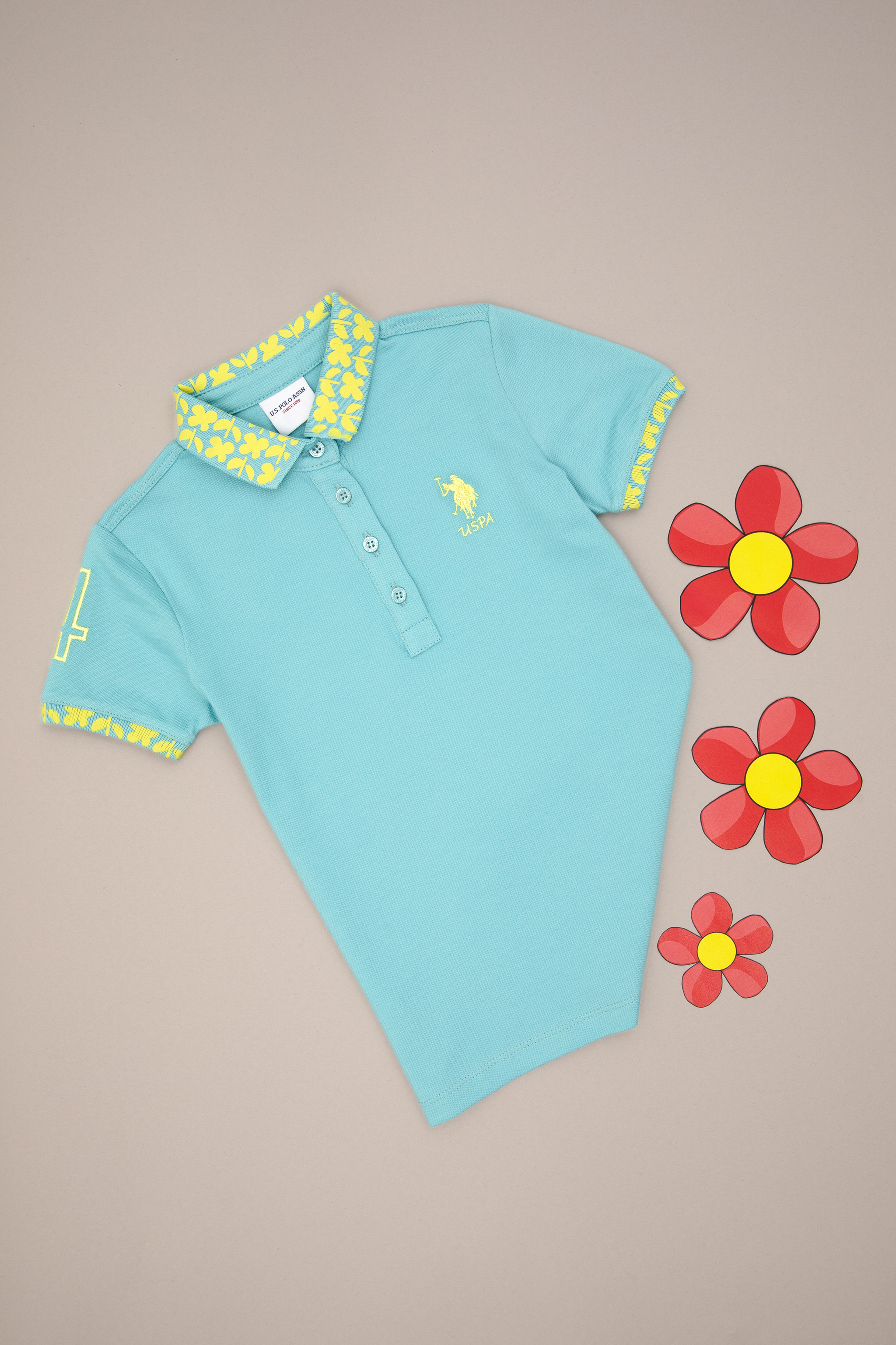 Kız Çocuk Mint Polo Yaka Basic Tişört - Image 1