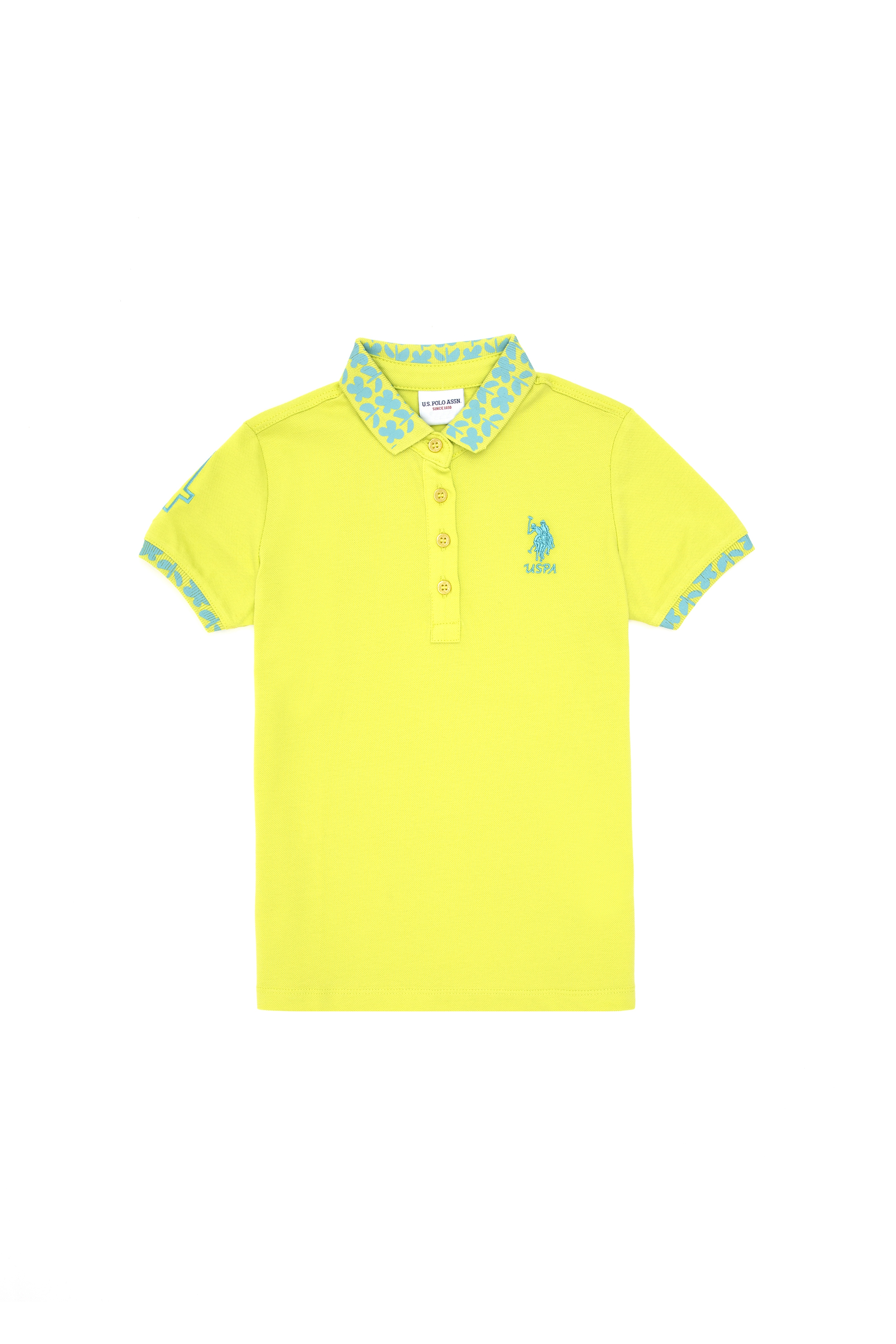 Kız Çocuk Fıstık Yeşili Polo Yaka Basic Tişört - Image 1