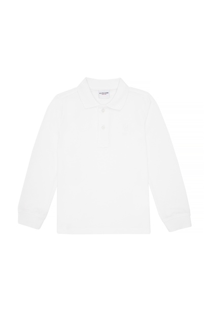 Erkek Çocuk Beyaz Basic Polo Yaka Sweatshirt