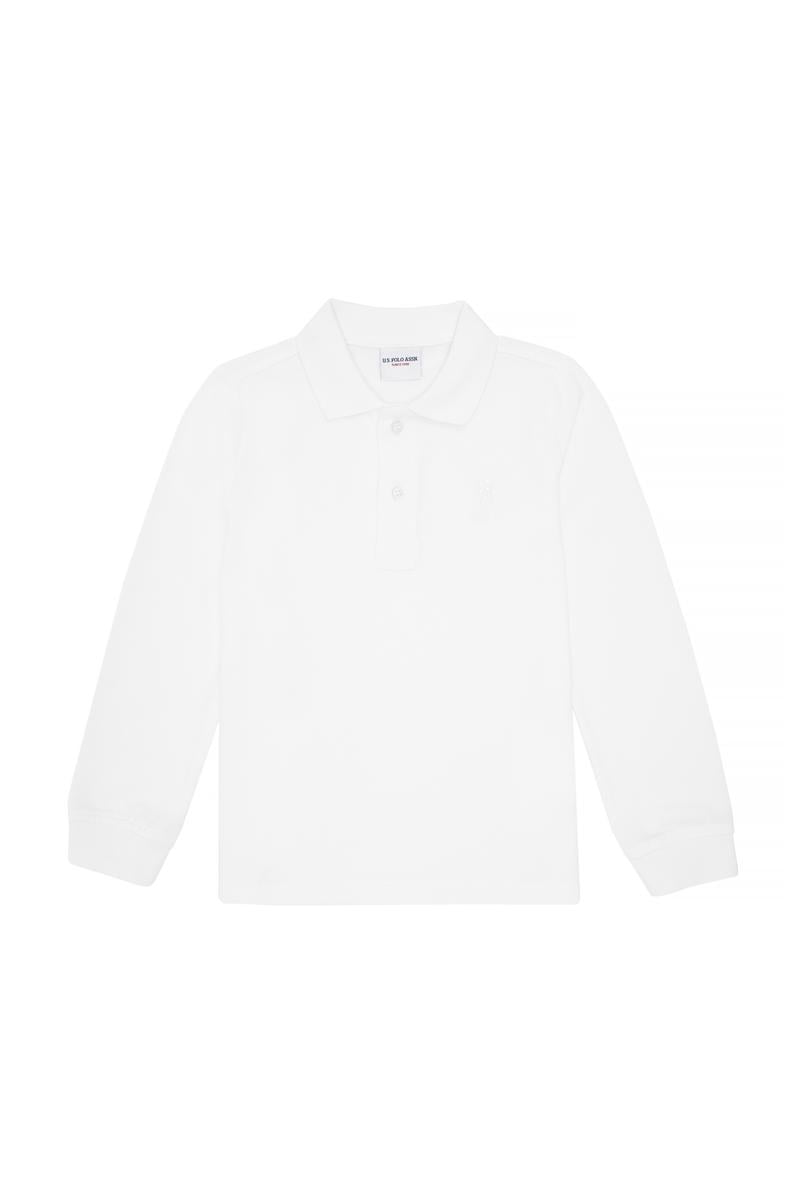 Erkek Çocuk Beyaz Basic Polo Yaka Sweatshirt