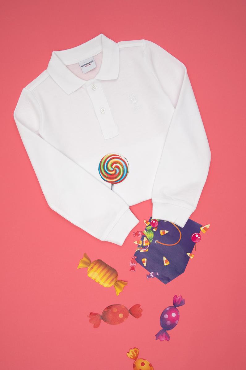 Erkek Çocuk Beyaz Basic Polo Yaka Sweatshirt