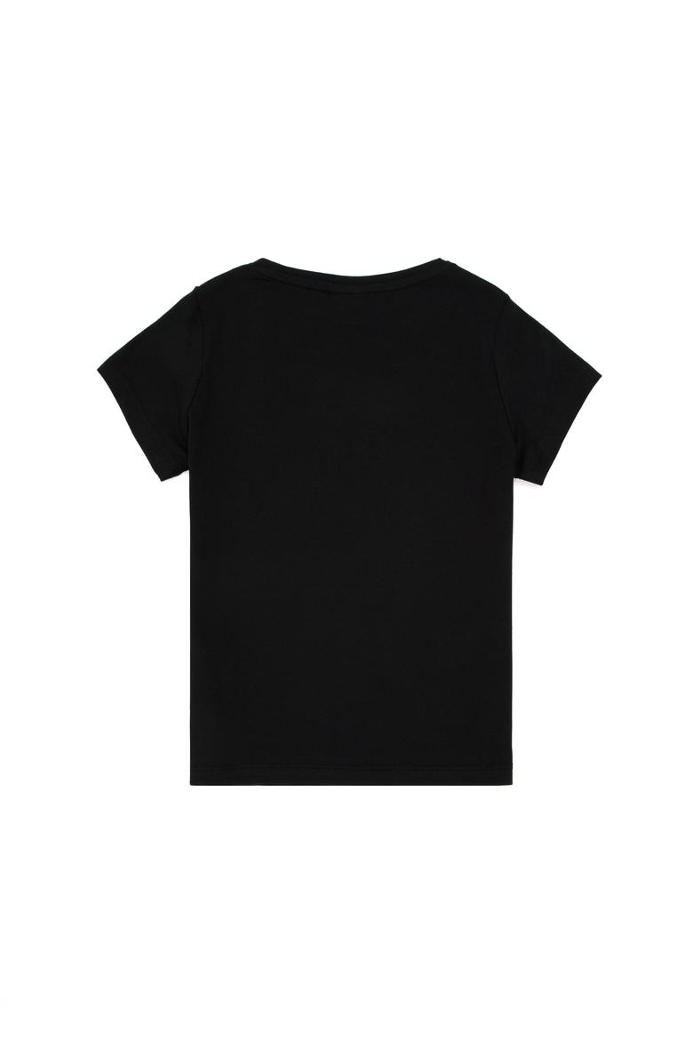 Kız Çocuk Siyah Bisiklet Yaka Basic Tişört - 50295661004