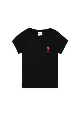 Kız Çocuk Siyah Bisiklet Yaka Basic Tişört - 50295661004