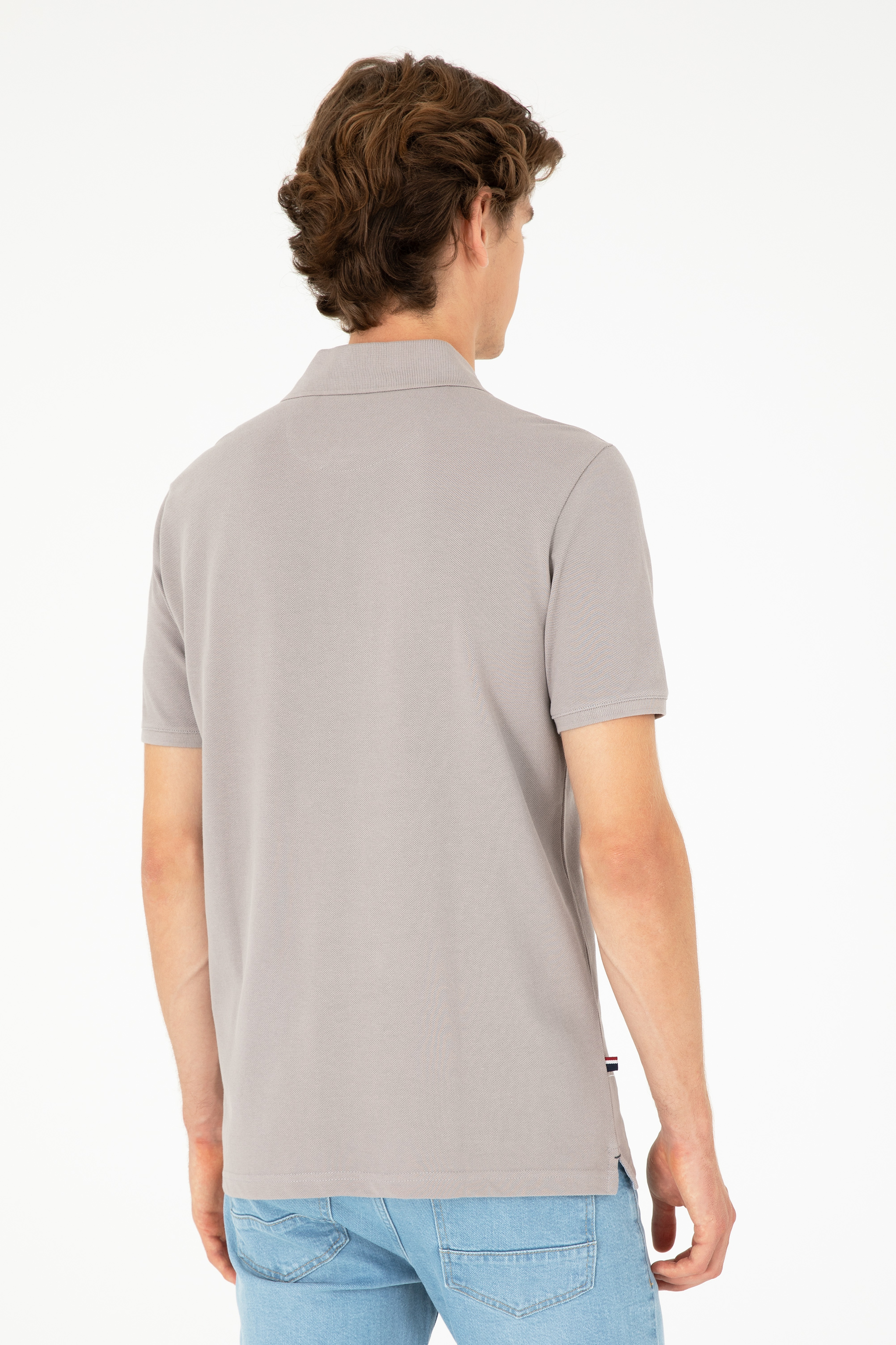 Erkek Regular Fit Polo Yaka Koyu Gri Basic Tişört - Image 5