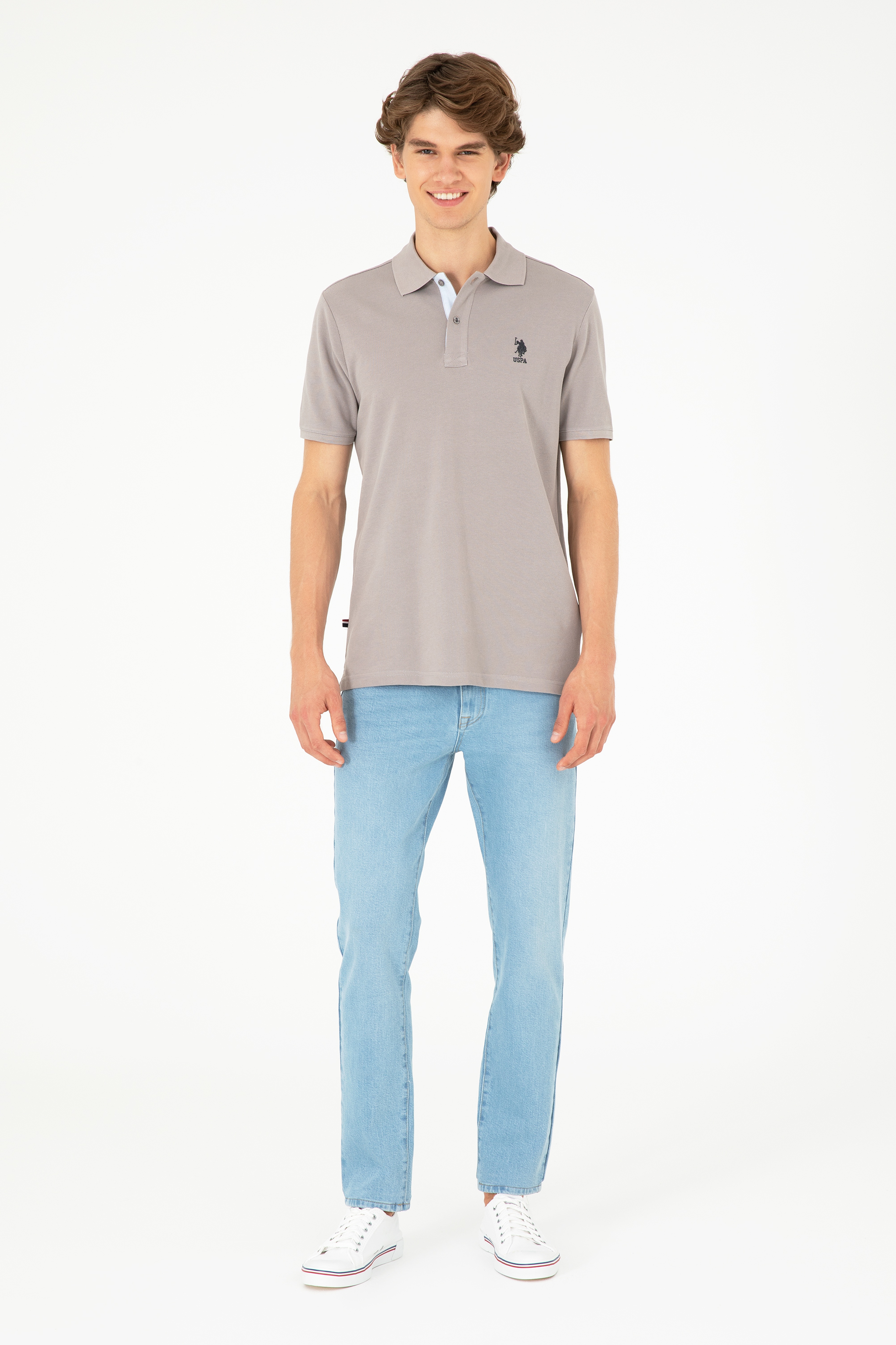 Erkek Regular Fit Polo Yaka Koyu Gri Basic Tişört